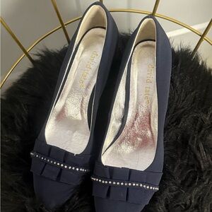 David Tate Women's Navy Flats with Bow and Pearl Accents